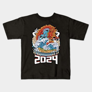 Chinese New Year of the Dragon 2024 Ramen and Wave Kids T-Shirt